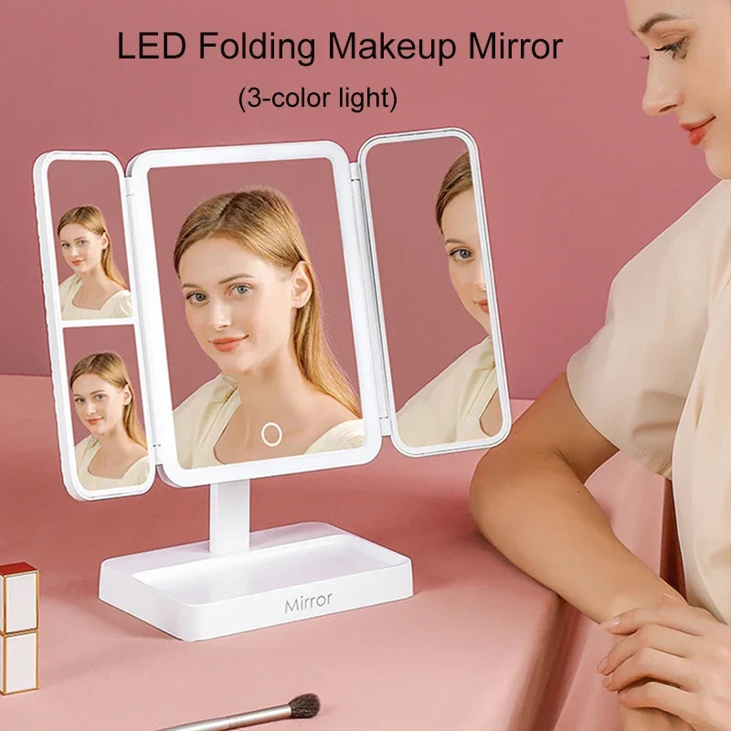 Tri-Fold LED Makeup Mirror