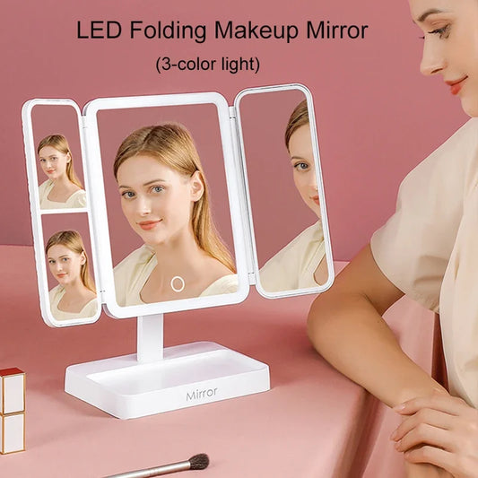 Tri-Fold LED Makeup Mirror